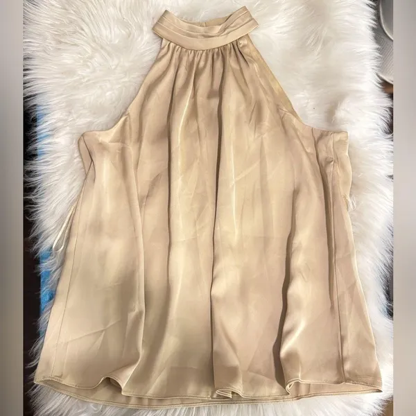 Halogen Pleated Mock Neck Satin Top In Champagne Fizz - Image 3