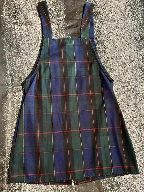 Womens small Forever 21 Plaid zip front pinafore/overall dress-navy/green/red - Image 3