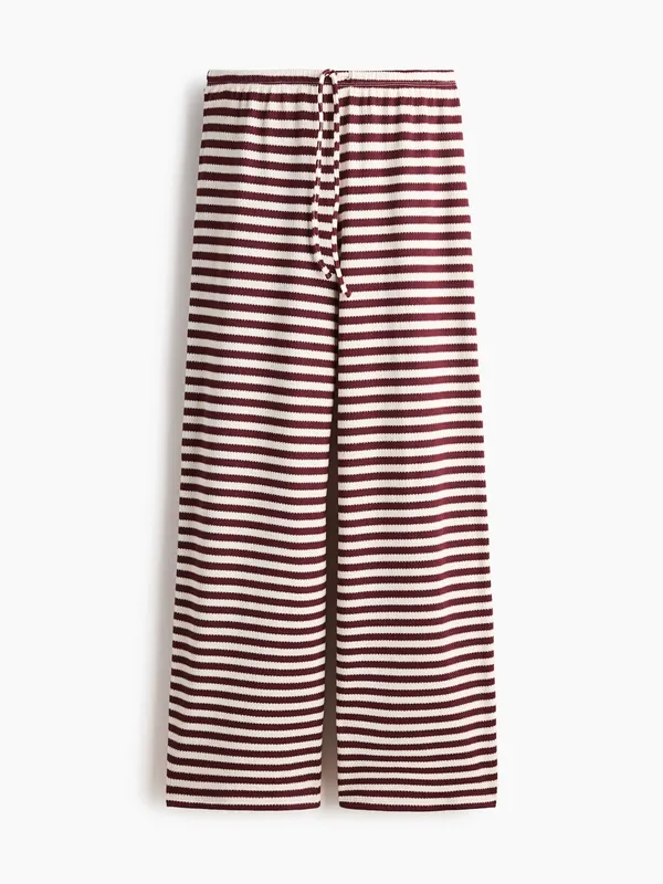 H&M Knit Pants White/Dark Red Striped - Image 3