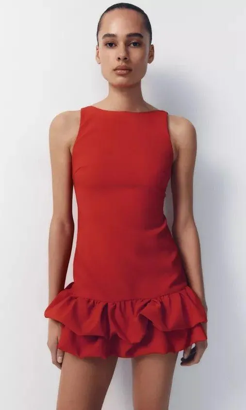 Zara bodysuit dress Red Ruffle skirt bodycon formal evening date coctail - Image 13