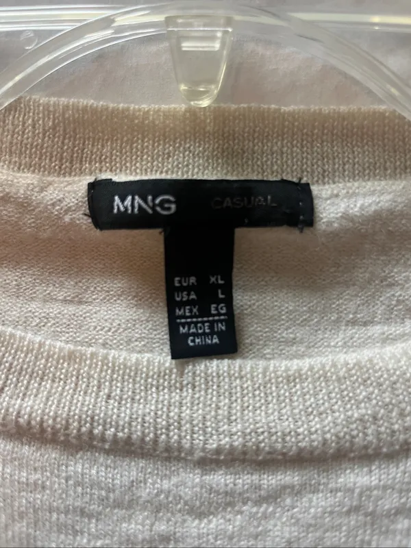 MNG (Mango) Cream & Gray Striped Crewneck Sweater - Image 3