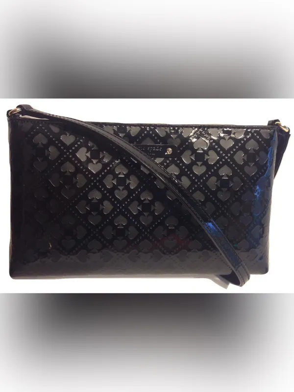 kate spade Black Patent Embossed Shoulder Bag with Card Suit Pattern - Image 2