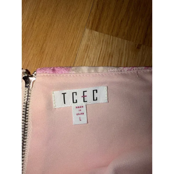 TCEC Women Pink Floral Jacquard Crop Top Square Neck Zip Back Size L - Image 2