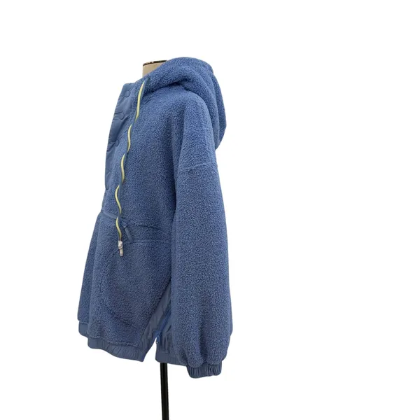 Free People Fuzzy Was She Pullover Blue‎ Sherpa Fleece Hoodie Womens Small - Image 9