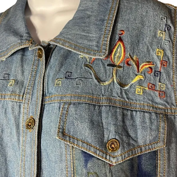 Vintage Saint Germain Paris Flower Print Denim Vest Size Large‎ - Image 5