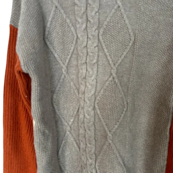 C+D+M Womens M Cream Colorblock Cable Knit Tunic Sweater Turtleneck Long Sleeve - Image 2