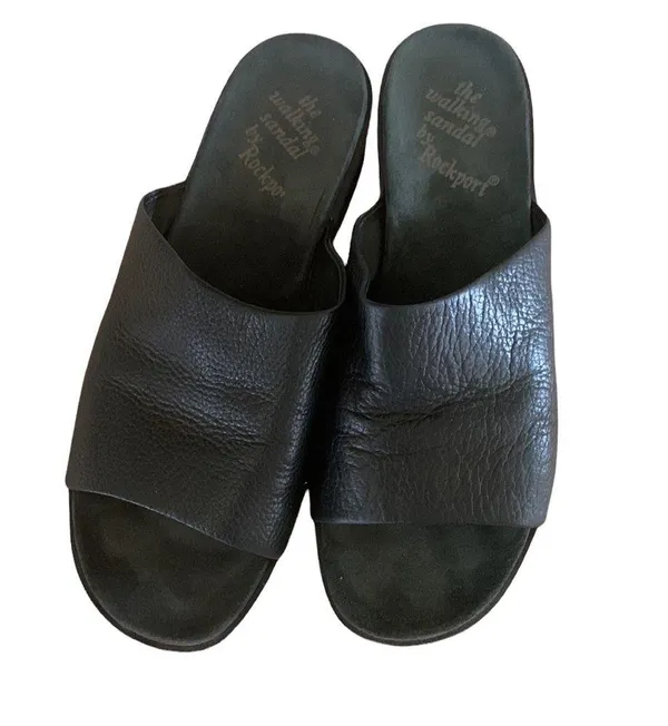 Rockport Black Leather The Walking Sandal Slides Womens 7W - Image 6