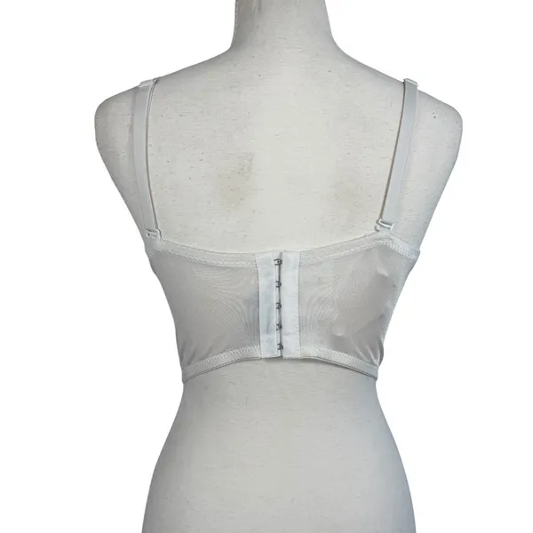 White Lace Bustier Crop Top Womens M Beaded Rhinestone Corset Cami Y2K Bridal - Image 5