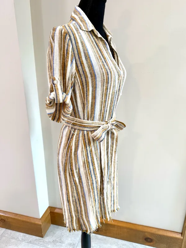 Anthropologie Drew Linen Raw Hem Striped Dress size S - Image 4