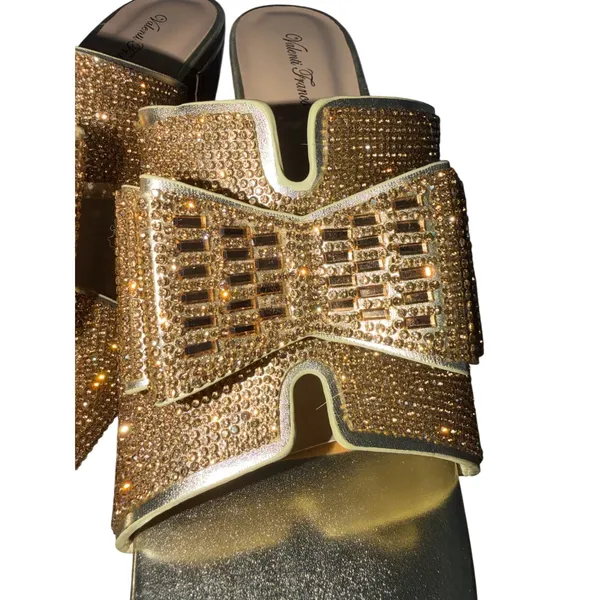Valenti Franco Becci-3 Womens Gold Rhinestone Bow‎ Block Heel Slide Mules 8.5M - Image 7