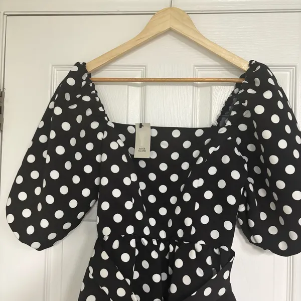 River Island Black And White‎ Polka Dot Belted Dress Size 6 - Image 4