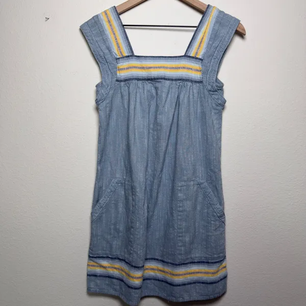 Faherty Women 100% Cotton Hailee Dress XS Blue‎ Striped Square Neck Prairie - Image 2