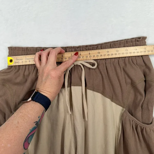 Boho Slouchy Sz L Harem Barrel Joggers Khaki Ribbed Colorblock Streetwear Fisoew - Image 8