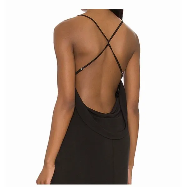 Saks Fifth Avenue Katie May Womens Full Length Event Evening Dress Slit Black Open Back Maxi Small - Image 4