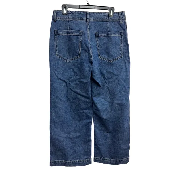 Gap High Rise Wide Leg Crop Jeans Women's 12 31R Dark Wash Utility Pockets - Image 2