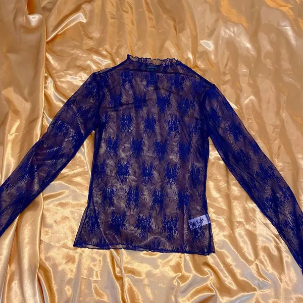 Wild Fable Cobalt Blue Sheer Mock Neck Top - Image 2