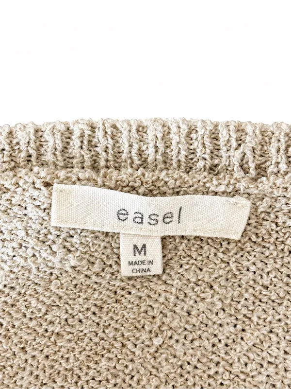 Easel Medium Oversized Colorblock Poncho Sweater Beige Rust Boho Relaxed Fit - Image 4