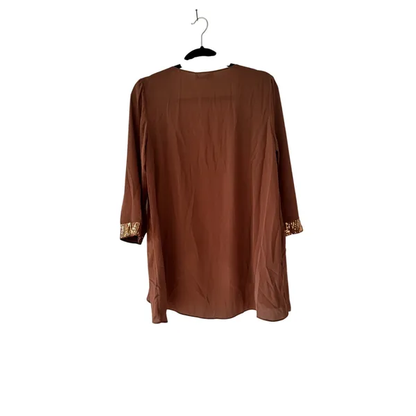 Grace Karin Brown‎ Open Front Waterfall Cardigan Sequin Cuff Brown Medium NEW - Image 6