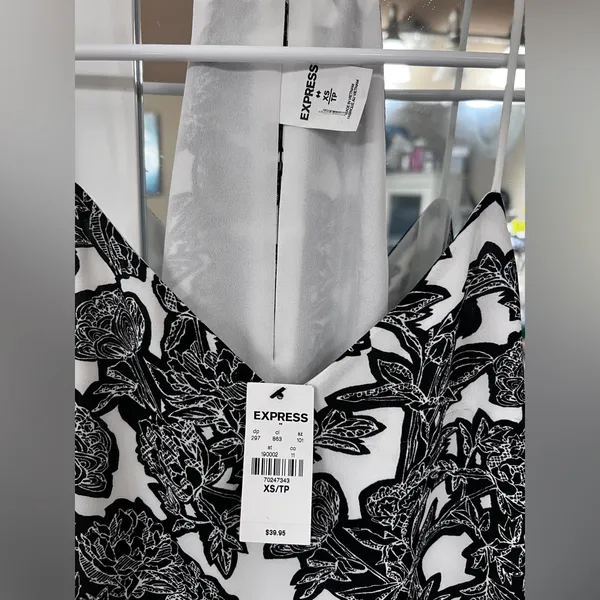 Express Black and White Floral Spaghetti Strap Top - Image 5