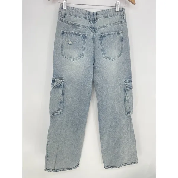 Indigo Rein Juniors' High-Rise Skater Wide-Leg Light‎ Wash Jeans Size 7x32 Q0021 - Image 7