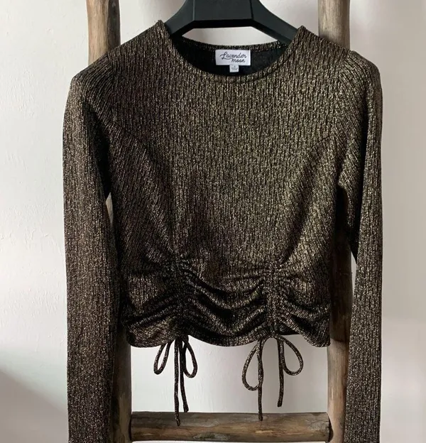 Lavender Moon Gold Sparkle New Years Holiday Long Sleeve Top Ruched / Size S - Image 4