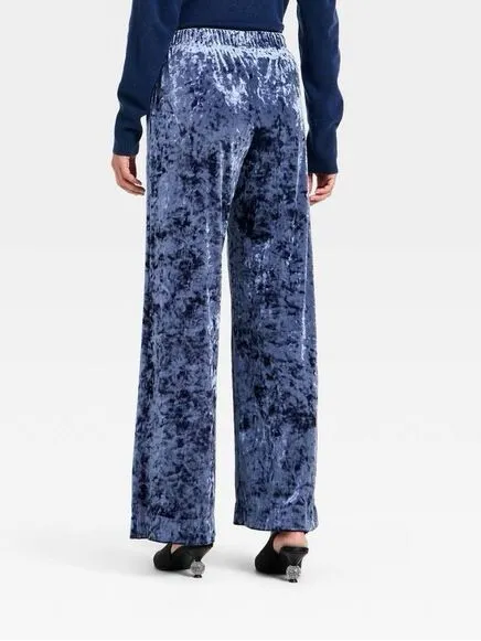 A New Day Crushed Velvet Wide Leg Pants Navy Blue Women’s Size Small Pull On NWT - Image 2