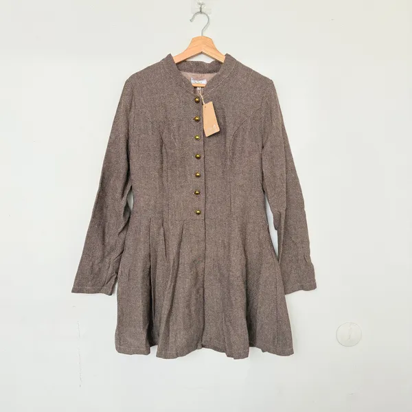 Rihoas Brown Button Pleated Mini Dress - Image 8