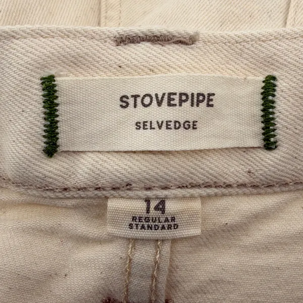 AE77 Stovepipe Selvedge Jeans Women 14 Regular Cream NWT Organic Cotton Straight - Image 9