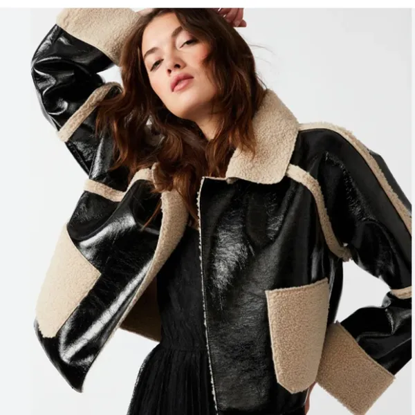 NWT STEVE MADDEN Faux Shearling Trim Faux Leather Jacket Oversized - Image 3