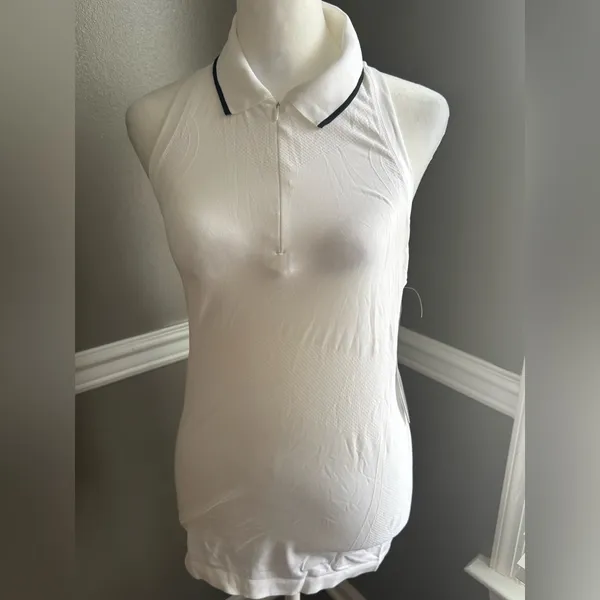 NWT ATHLETA Momentum Polo Tank top 1/4 Zip Neck White size‎ Small - Image 3