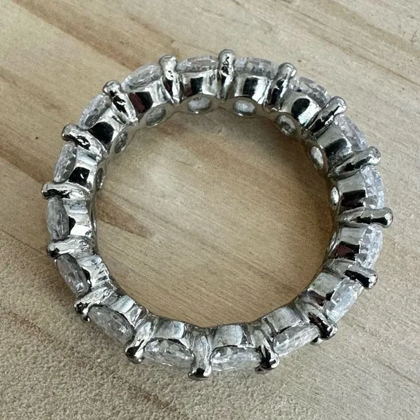 Oval CZ Eternity Band Ring Silver - Image 3
