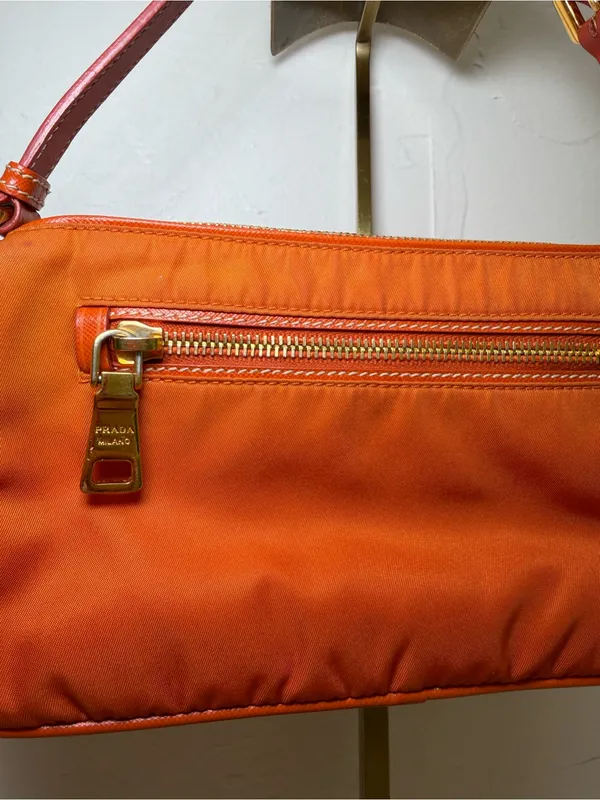 AUTHENTIC Prada Orange Nylon Handbag - Image 7