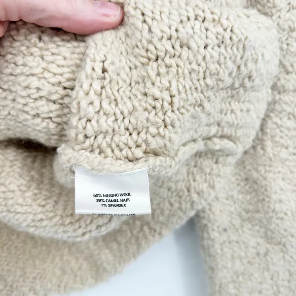 Eileen Fisher Womens Oatmeal Wool Camel Hair Boucle Cowl Neck Sweater‎ Size PL - Image 4