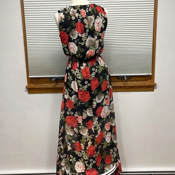 Disney Beauty And The Beast Black Red Rose Floral Sleeveless Maxi Dress Size S - Image 9