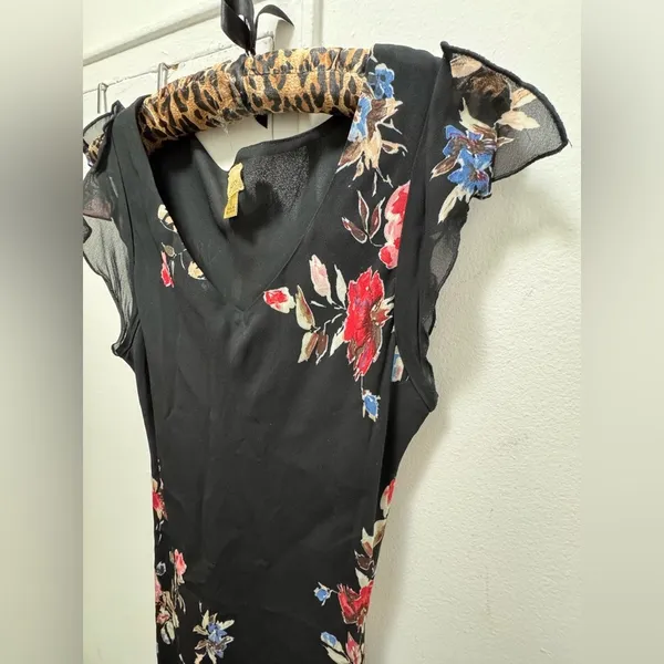 2000s Y2K Caslon Floral Ruffle Fairy Sleeve Midi Slip Dress Size 10 - Image 3