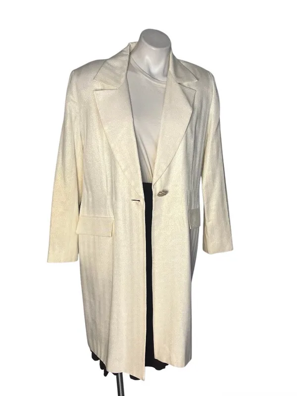LILY & TAYLOR Ivory Blazer Coat Longline Crystal Buttons Shimmer Fabric Size 14 - Image 3