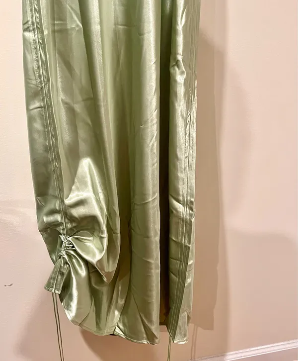 Satin Cowl Neck Slip Dress in Light Sage - Image 4