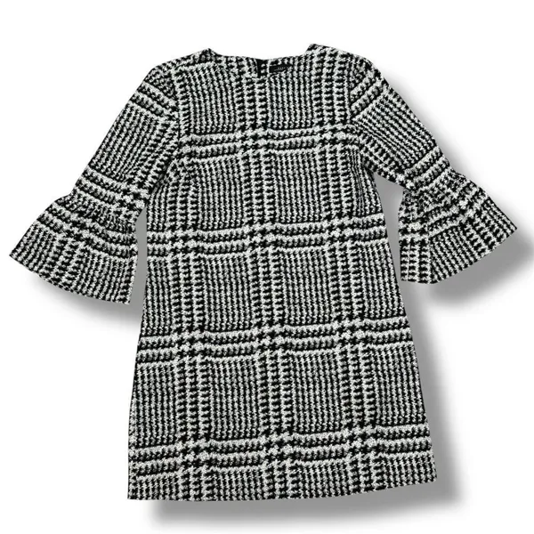 Zara Houndstooth Check Bell Cuff Shift Mini Dress Black Cream Medium‎ - Image 14
