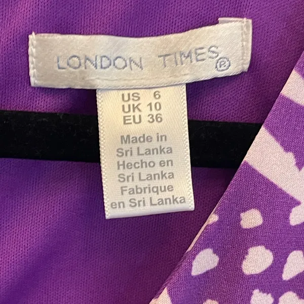 London Times Purple‎ White Leaf Print Flutter Sleeve V-Neck Midi Dress Womens 6 - Image 4