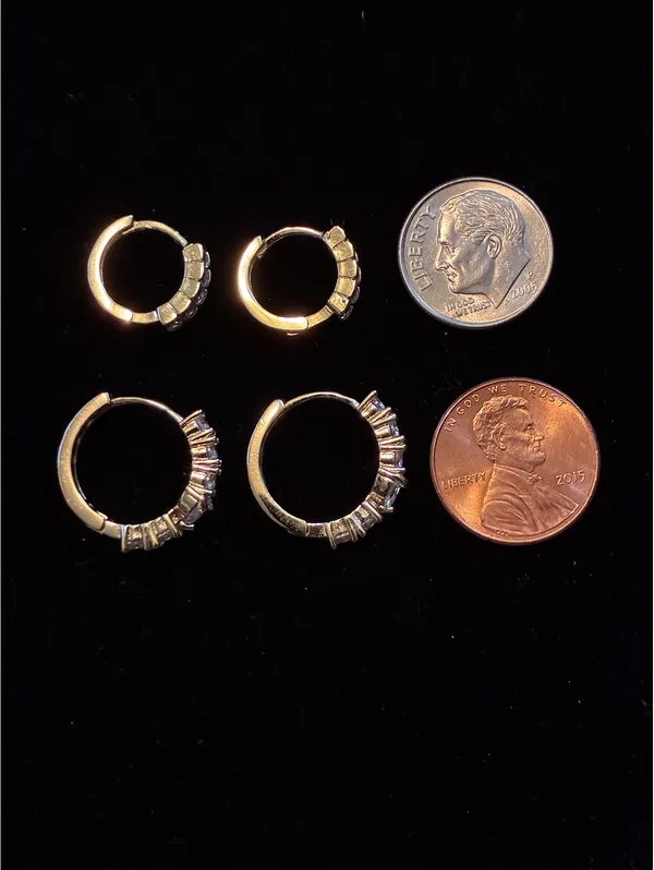 Gold tone CZ Huggie Hoops | Baguette + Round Crystals - Image 7