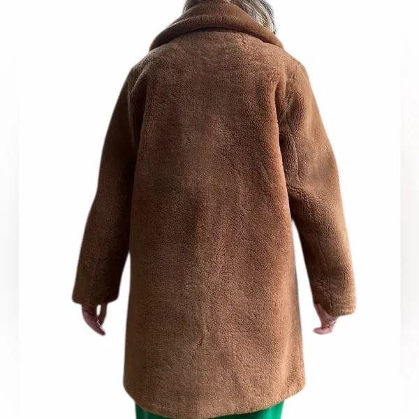 Yves Salomon Meteo Women's Teddy Bear Coat Camel Brown 100% Lamb Shearling Fur - Image 12