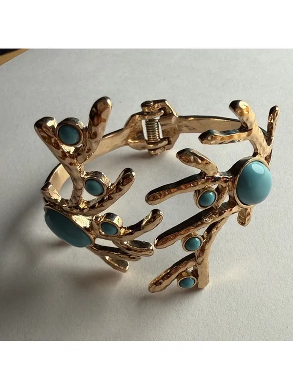$58 Sundance Coral-Inspired Turquoise Gold Cuff Bracelet | NWOT | Coastal Boho - Image 3