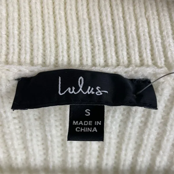NEW Lulus Trendy Forecast Ivory Pointelle Knit Mock Neck Cutout Sweater Small - Image 7