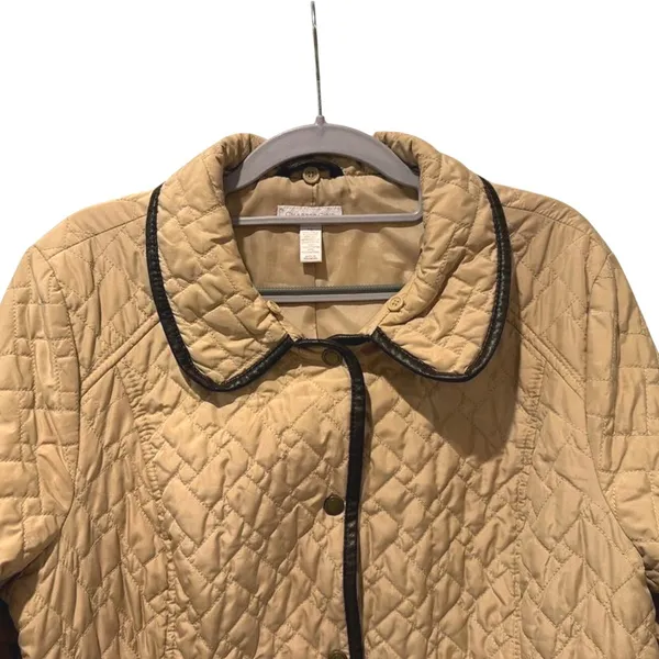 Charter Club Quilted Barn Jacket Tan Brown Faux‎ Leather Trim Women Large - Image 2