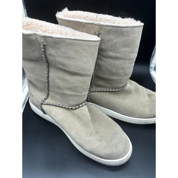 UGG Sneaker Boots Womens 9 Tan Suede Shearling Mid Calf 1094811 Whipstitch - Image 2