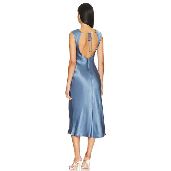 ASTR The Label Makenna Satin Slip Blue Elegant Minimalist Tie Back Midi NWT S - Image 7