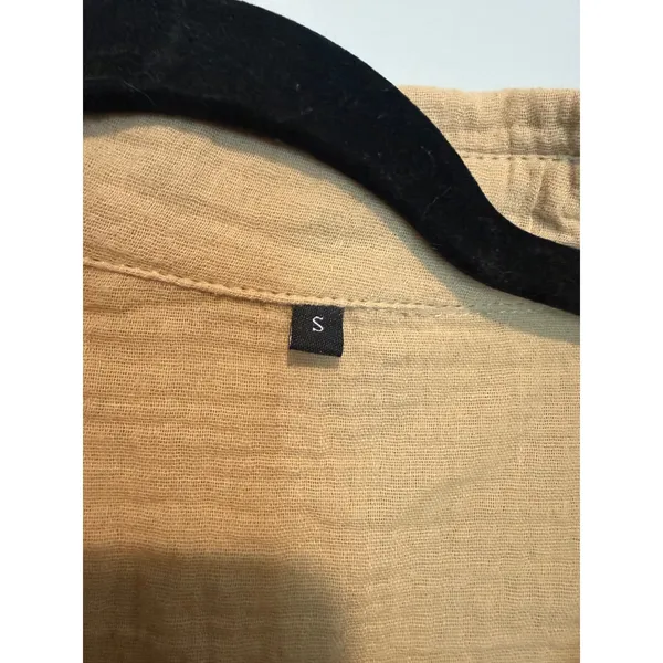 SHEIN Women Tan Cotton Gauze Button Down Shirt Long Sleeve Crinkle Top Small - Image 2