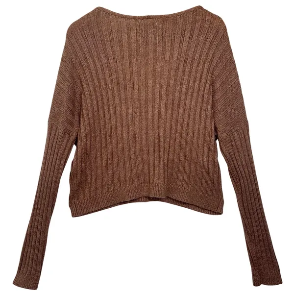 Abercrombie & Fitch Brown Ribbed Knit Long Sleeve Pullover V-Neck Sweater Size M - Image 3