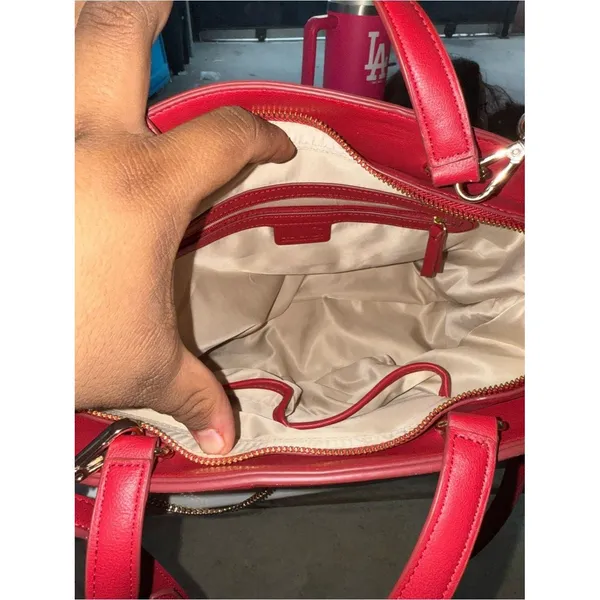 Women’s INC International Concepts Bright Red Satchel with Gold Chain Accent - Image 7