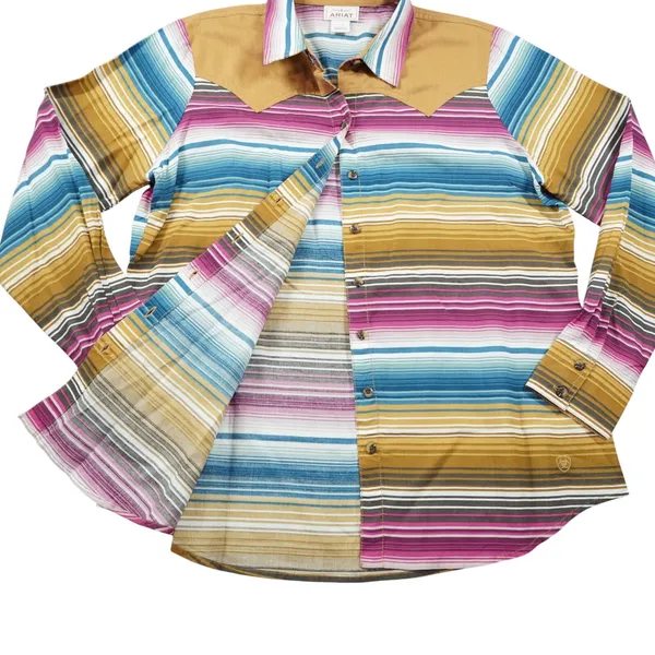 Ariat Women's‎ Large Serape Stripe Western Shirt Tencel Pink Tan Rodeo Cowgirl - Image 4